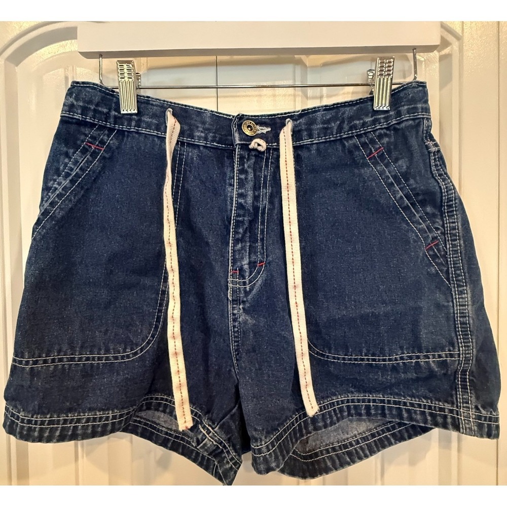 ROUTE 66 Utility Jean Shorts Drawstring VINTAGE Sz 9/10 Blue Denim Jorts Y2K 90s